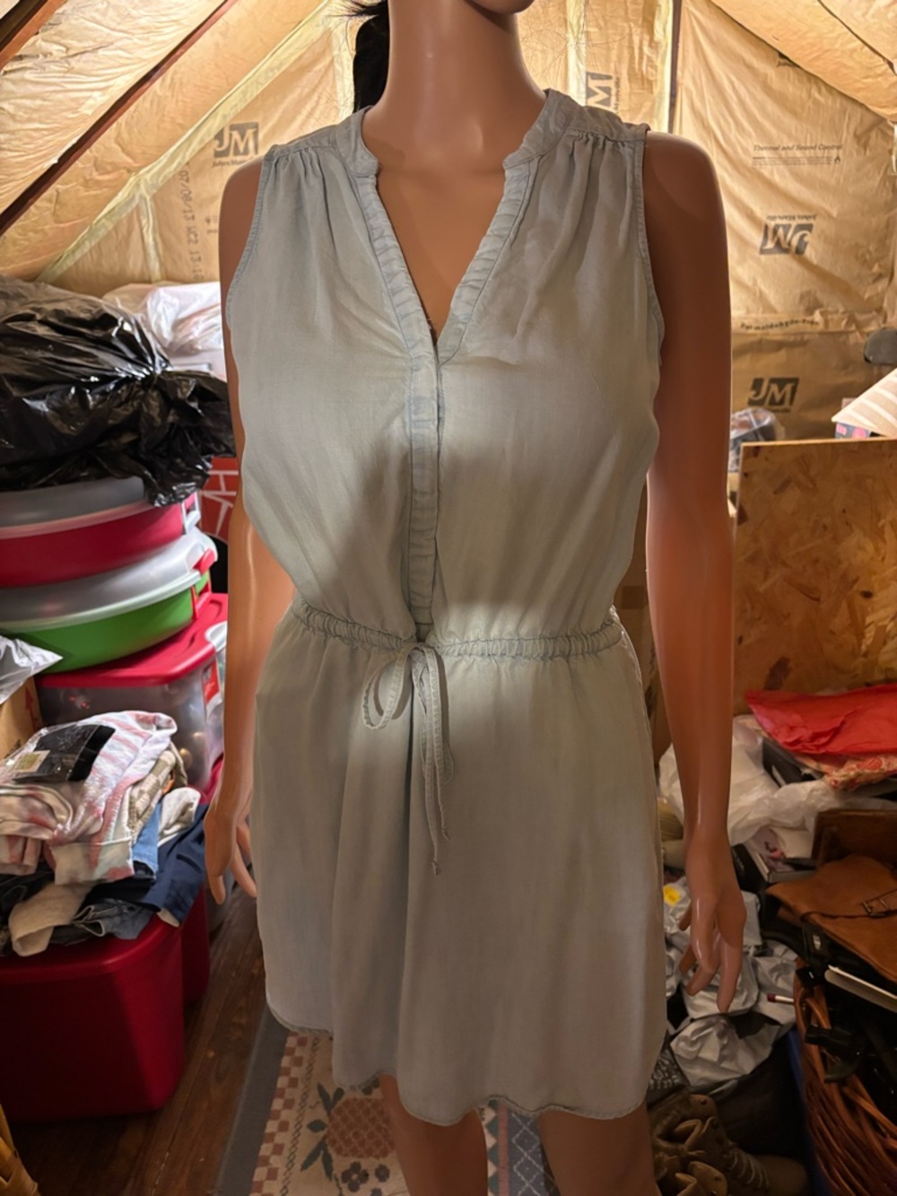 Women’s Light Blue Sleeveless Tie-Waist Shirt Dress Size M